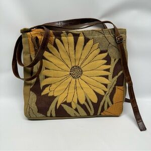Handmade Canvas Purse Floral Design Leather Straps Made in USA Lightweight Zip